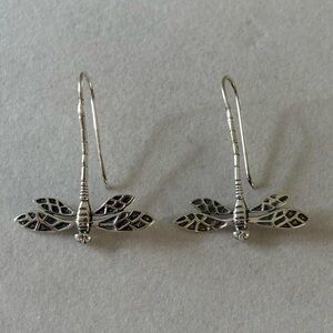 Vintage 925 Sterling Silver Dragonfly Bug Dangly Drop Earrings